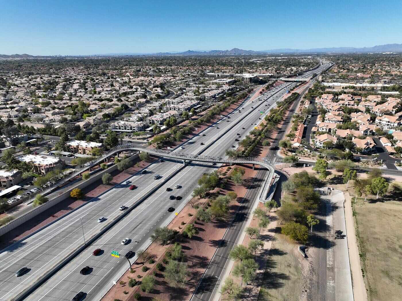 Aerial view of Chandler, Arizona showing residential streets and highways