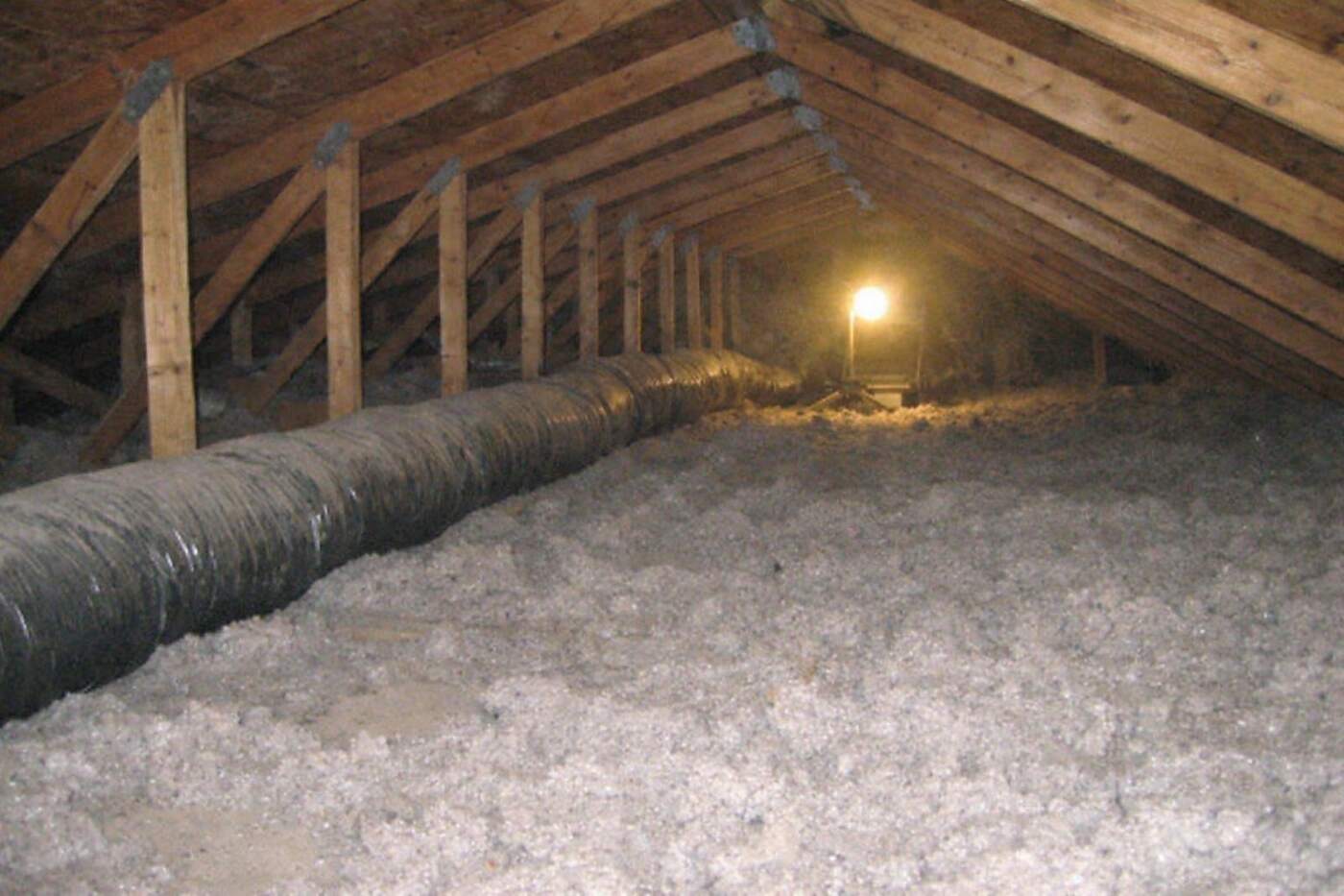 Trusses and loose fill insulation in a Valley attic before any clearance